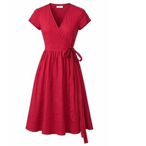 Red linen wrap dress maxi midi Visible Art
